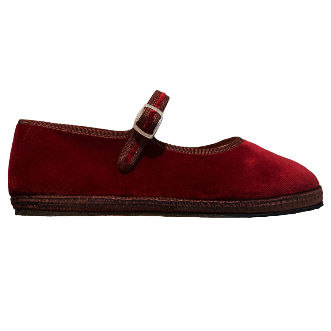 Burgundy Mary Jane Friulane - Italian Velvet Shoes with Strap 36 Burgundy Mary Jane Friulane - Italian Velvet Shoes with Strap 36